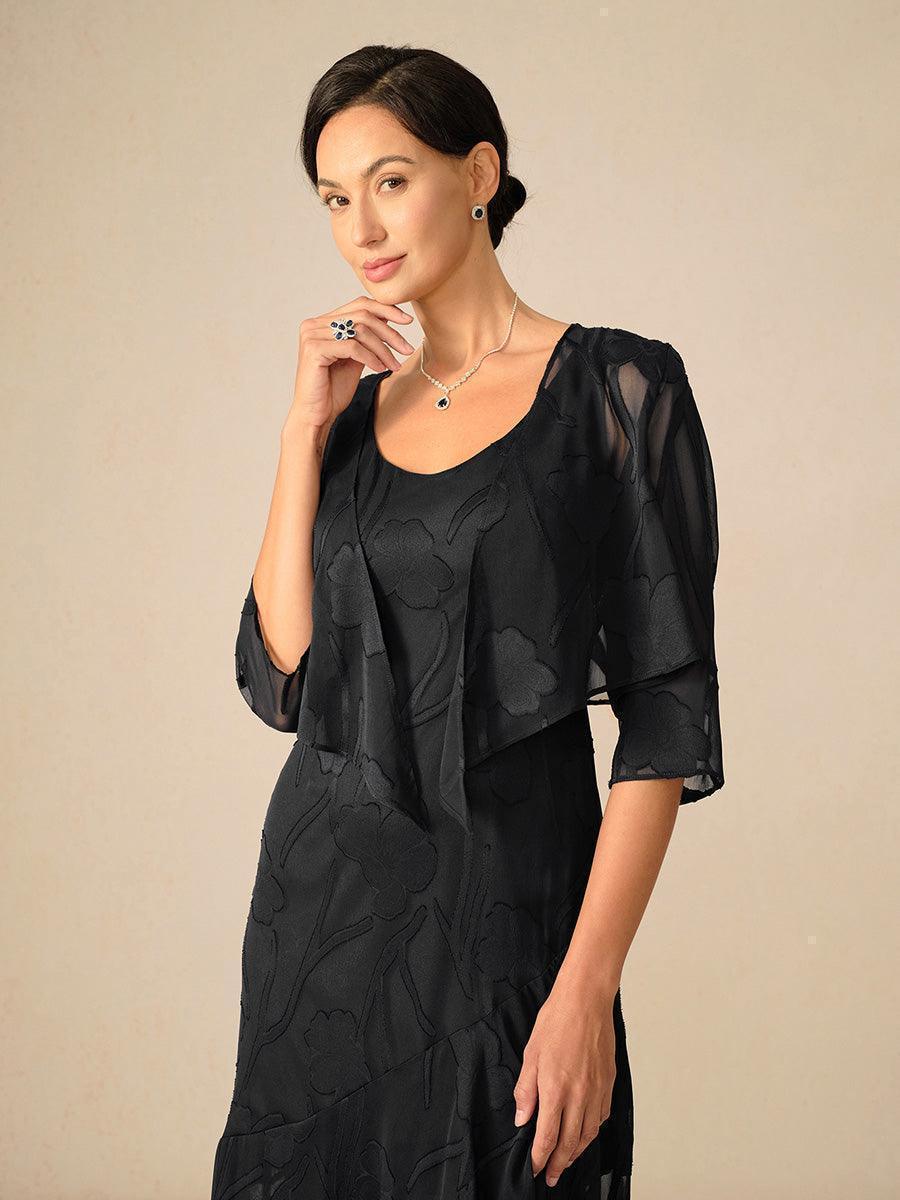 Bolero de gasa floral semitransparente con manga 3/4 - Nhaura