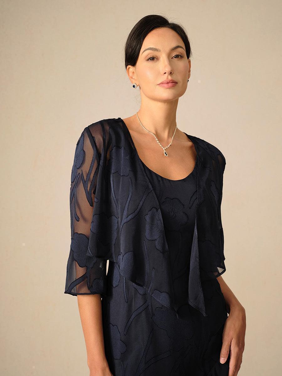 Bolero de gasa floral semitransparente con manga 3/4 - Nhaura