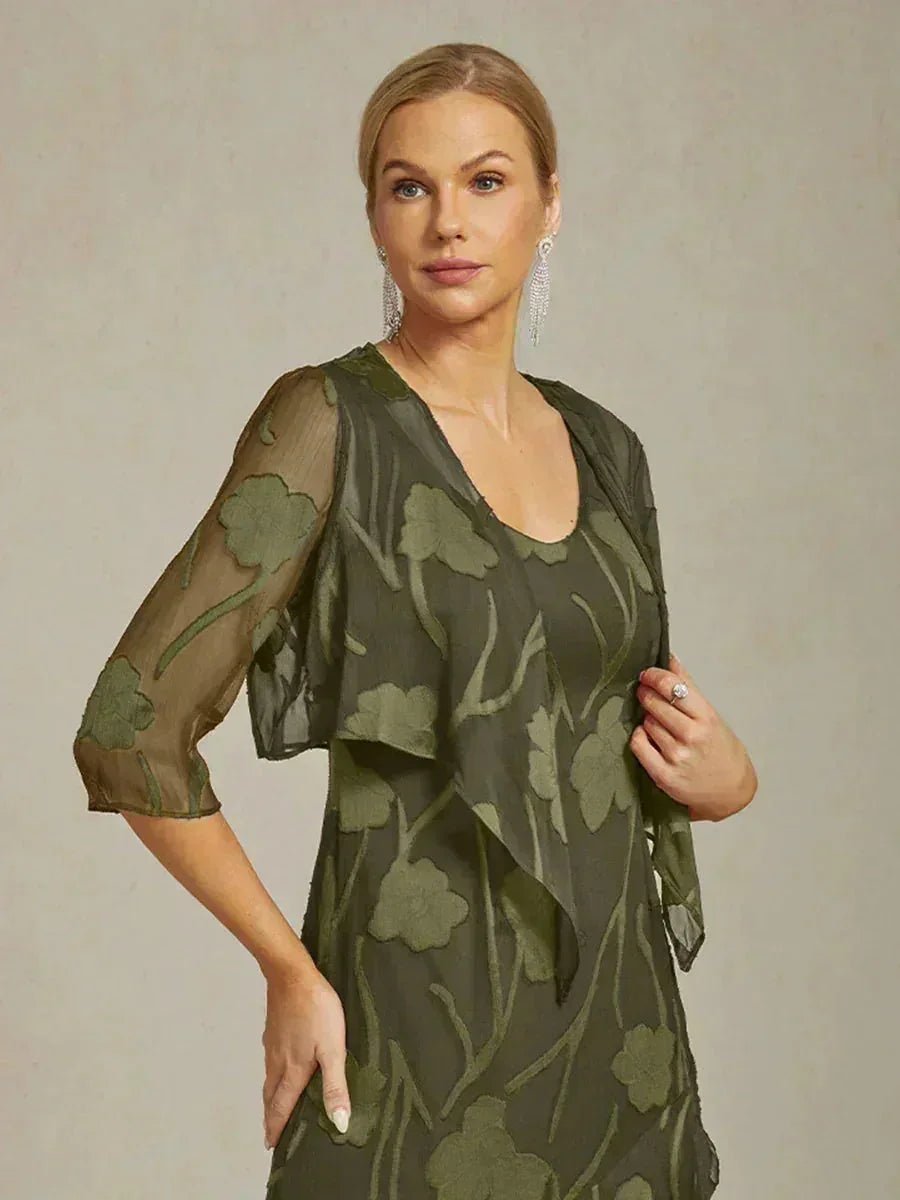 Bolero de gasa floral semitransparente con manga 3/4 - Nhaura