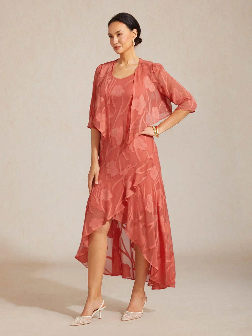 Bolero de gasa floral semitransparente con manga 3/4 - Nhaura