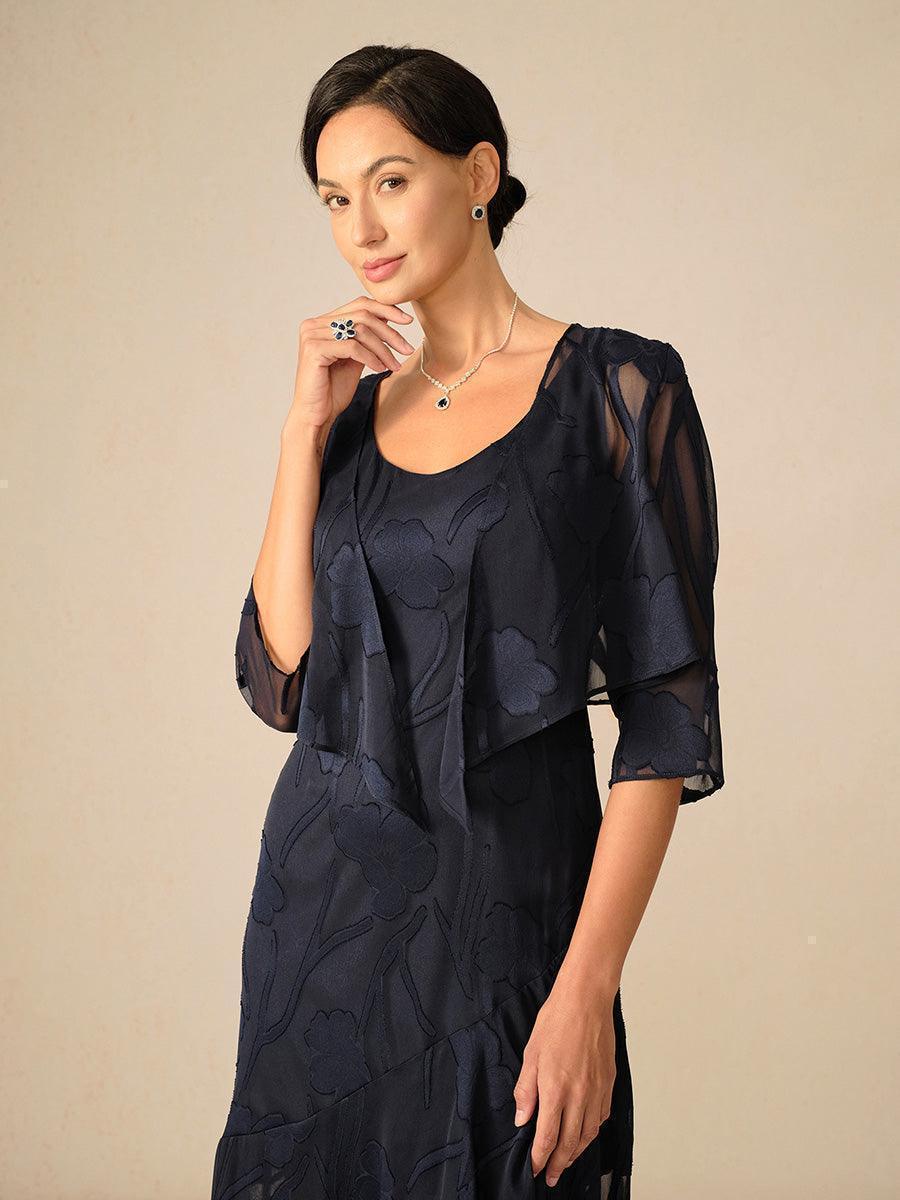 Bolero de gasa floral semitransparente con manga 3/4 - Nhaura