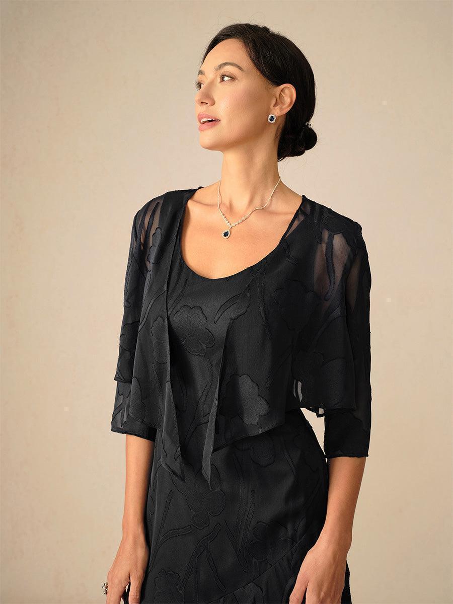 Bolero de gasa floral semitransparente con manga 3/4 - Nhaura