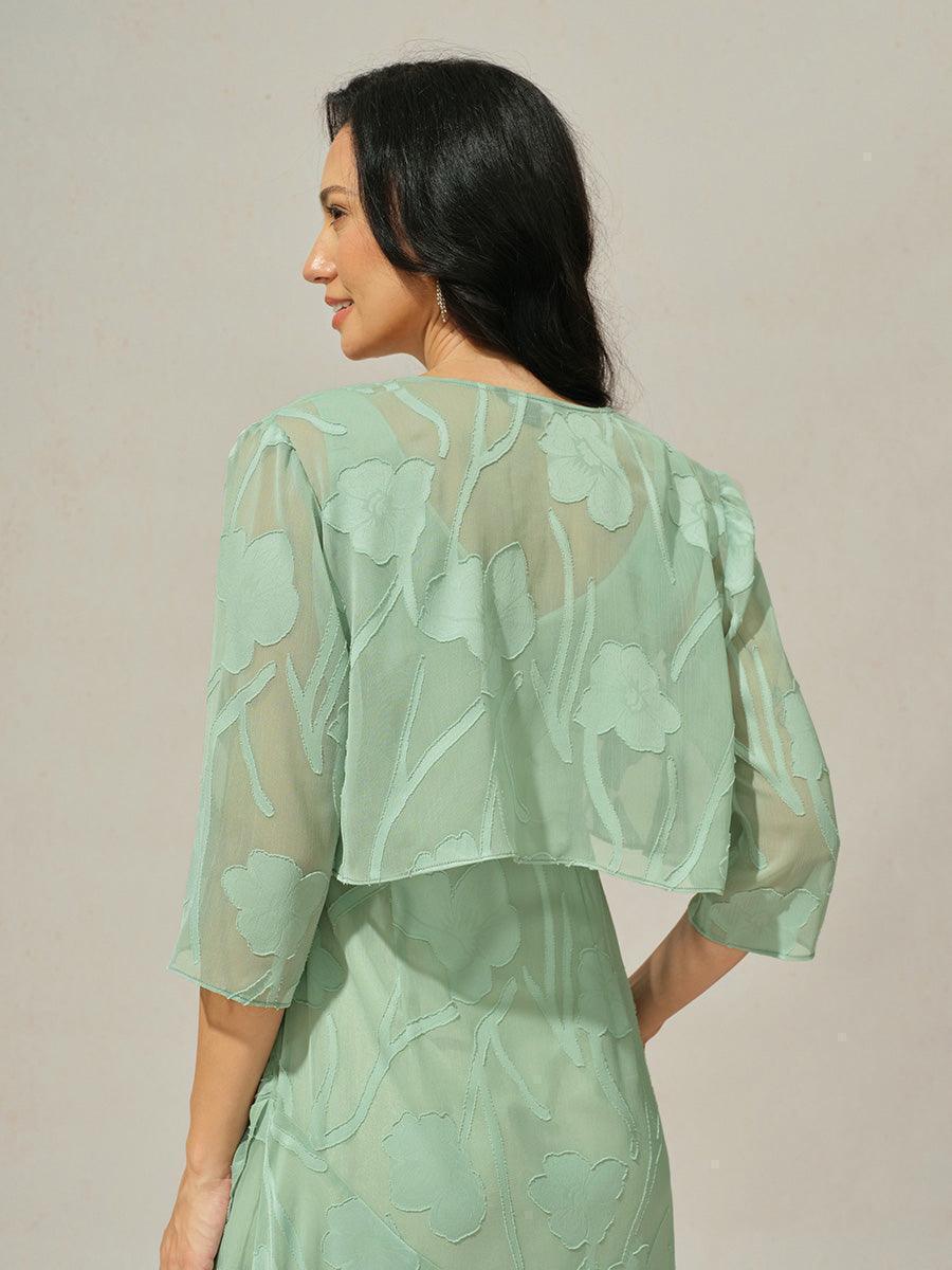 Bolero de gasa floral semitransparente con manga 3/4 - Nhaura