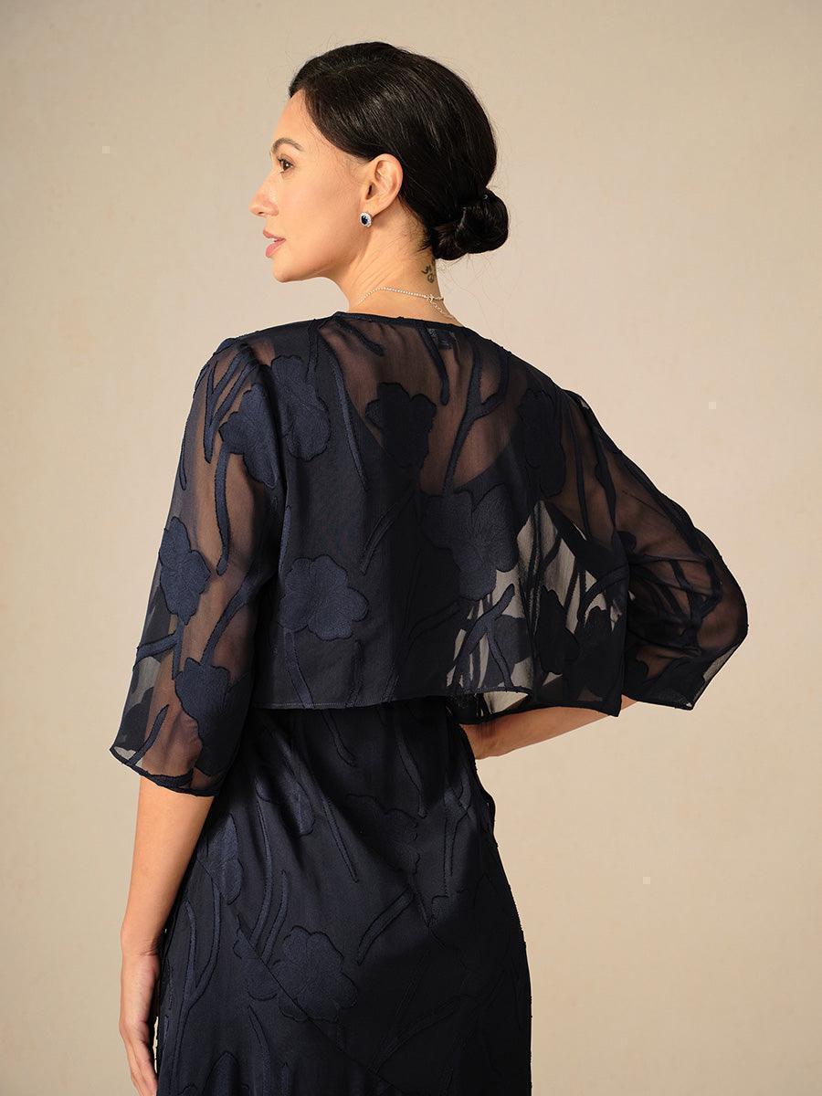 Bolero de gasa floral semitransparente con manga 3/4 - Nhaura