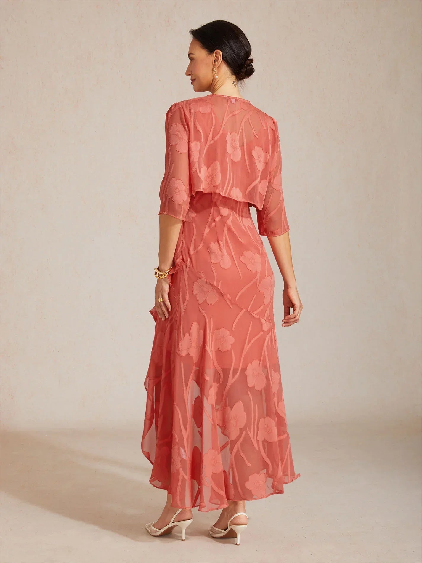 Bolero de gasa floral semitransparente con manga 3/4 - Nhaura