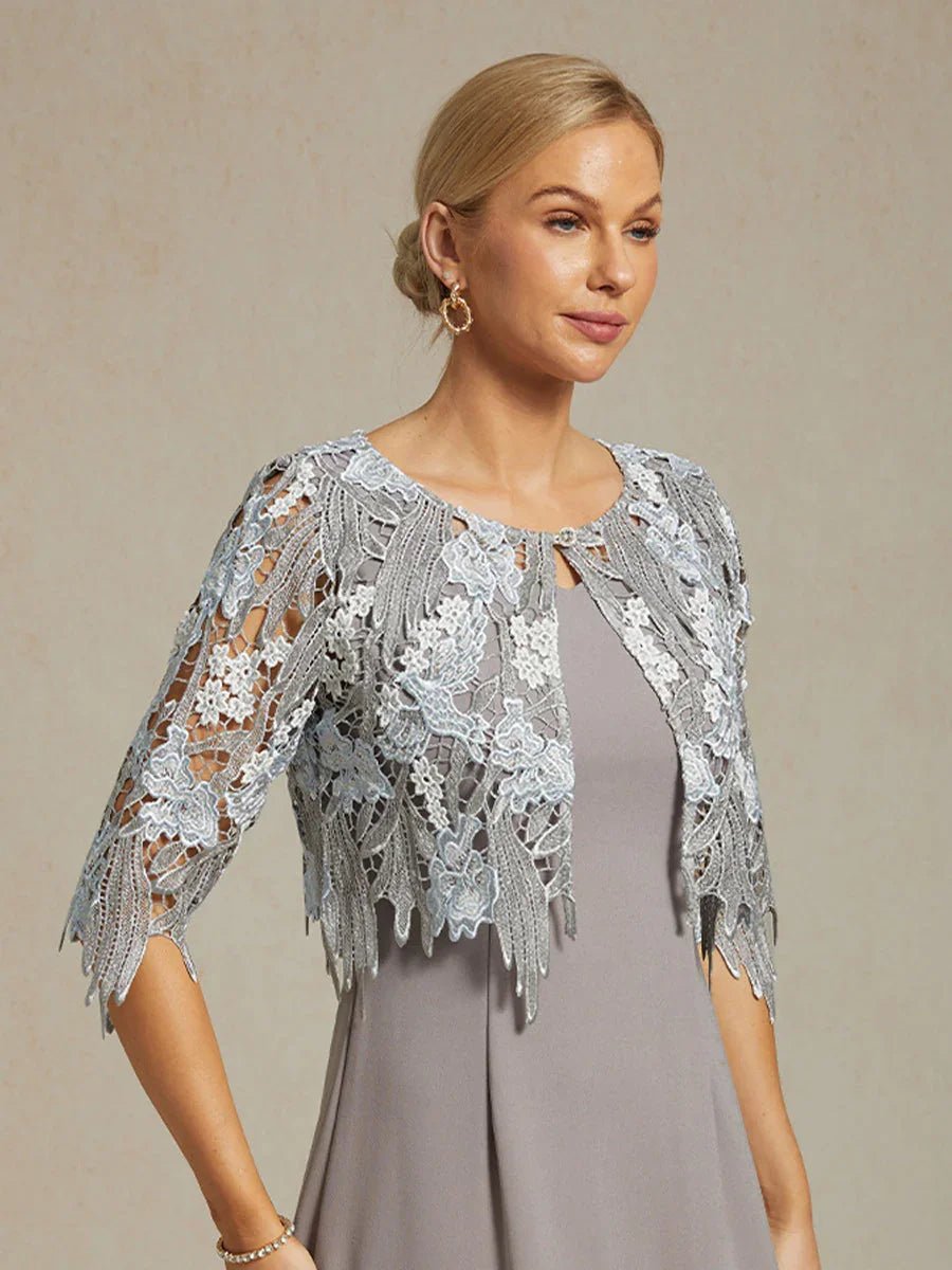 Chaqueta chic de encaje bordado con botón de strass - Nhaura