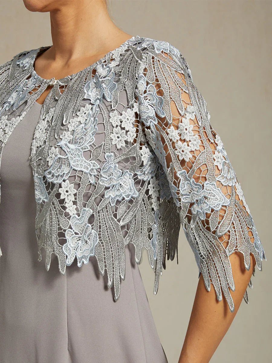 Chaqueta chic de encaje bordado con botón de strass - Nhaura
