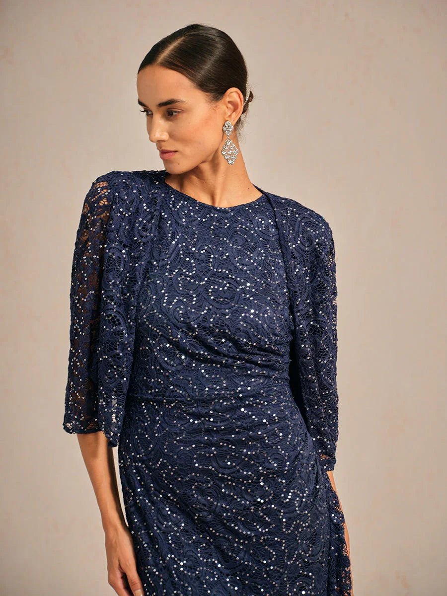 Chaqueta de encaje elástico con lentejuelas y manga 3/4 - Nhaura