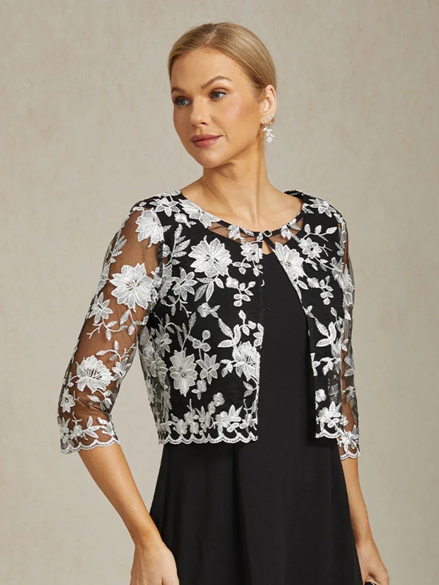 Chaqueta de encaje floral bordado con borde festoneado - Nhaura