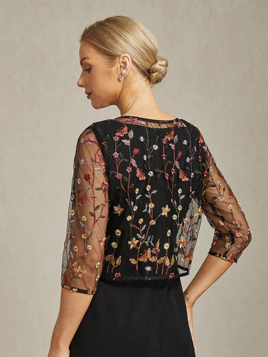 Chaqueta de encaje floral bordado con cierre de strass - Nhaura