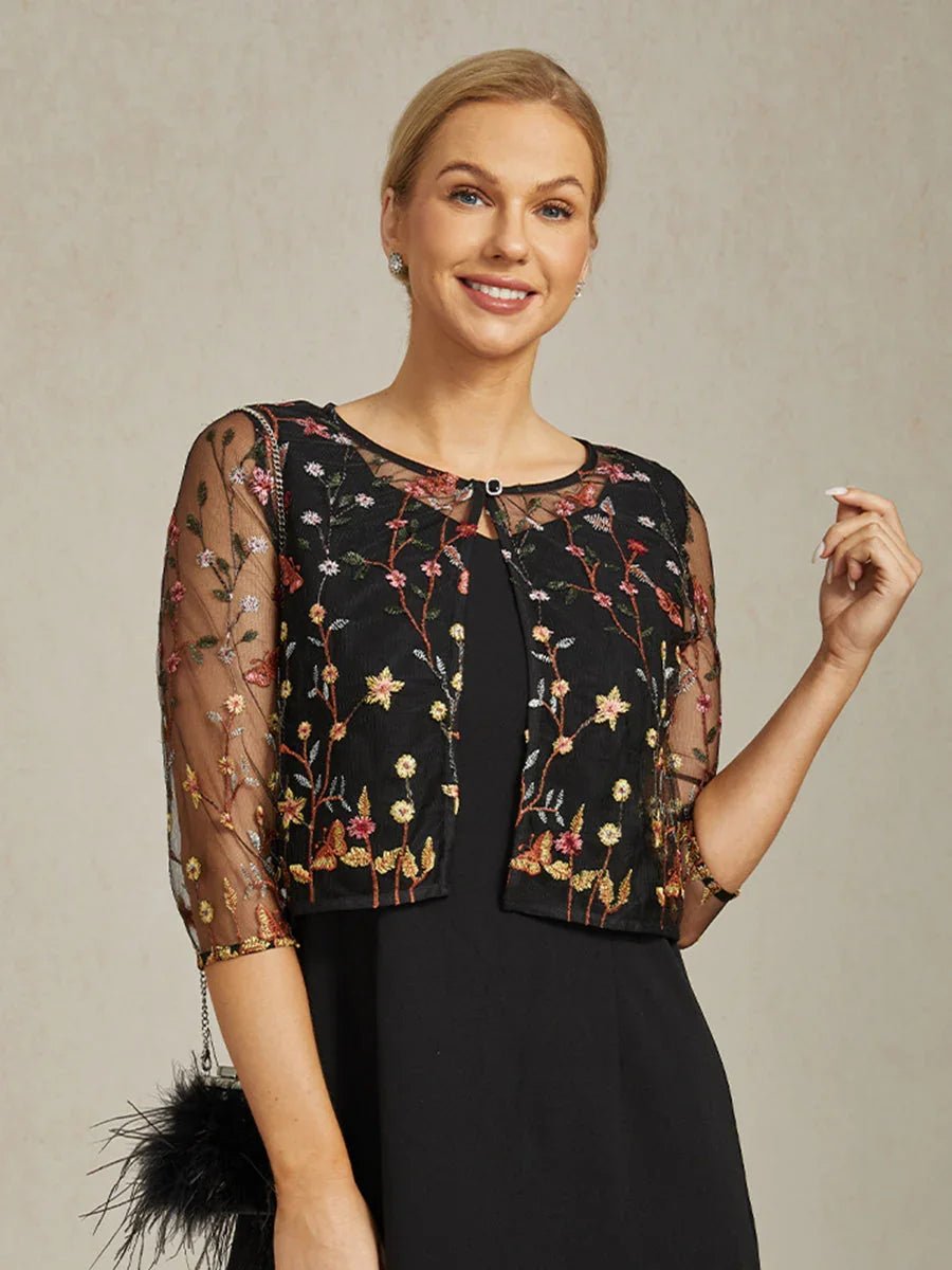 Chaqueta de encaje floral bordado con cierre de strass - Nhaura