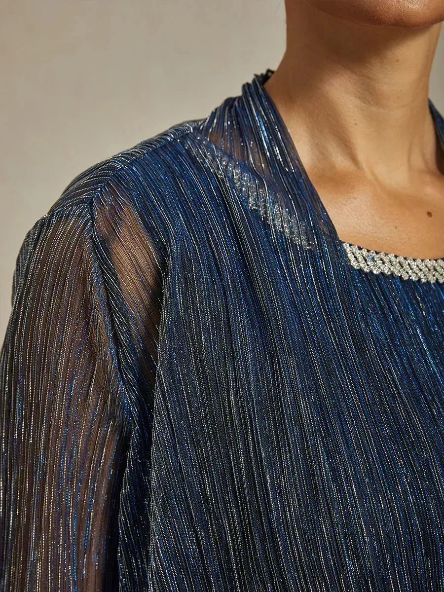 Chaqueta larga de gasa plisada metalizada con diseño a capas - Nhaura