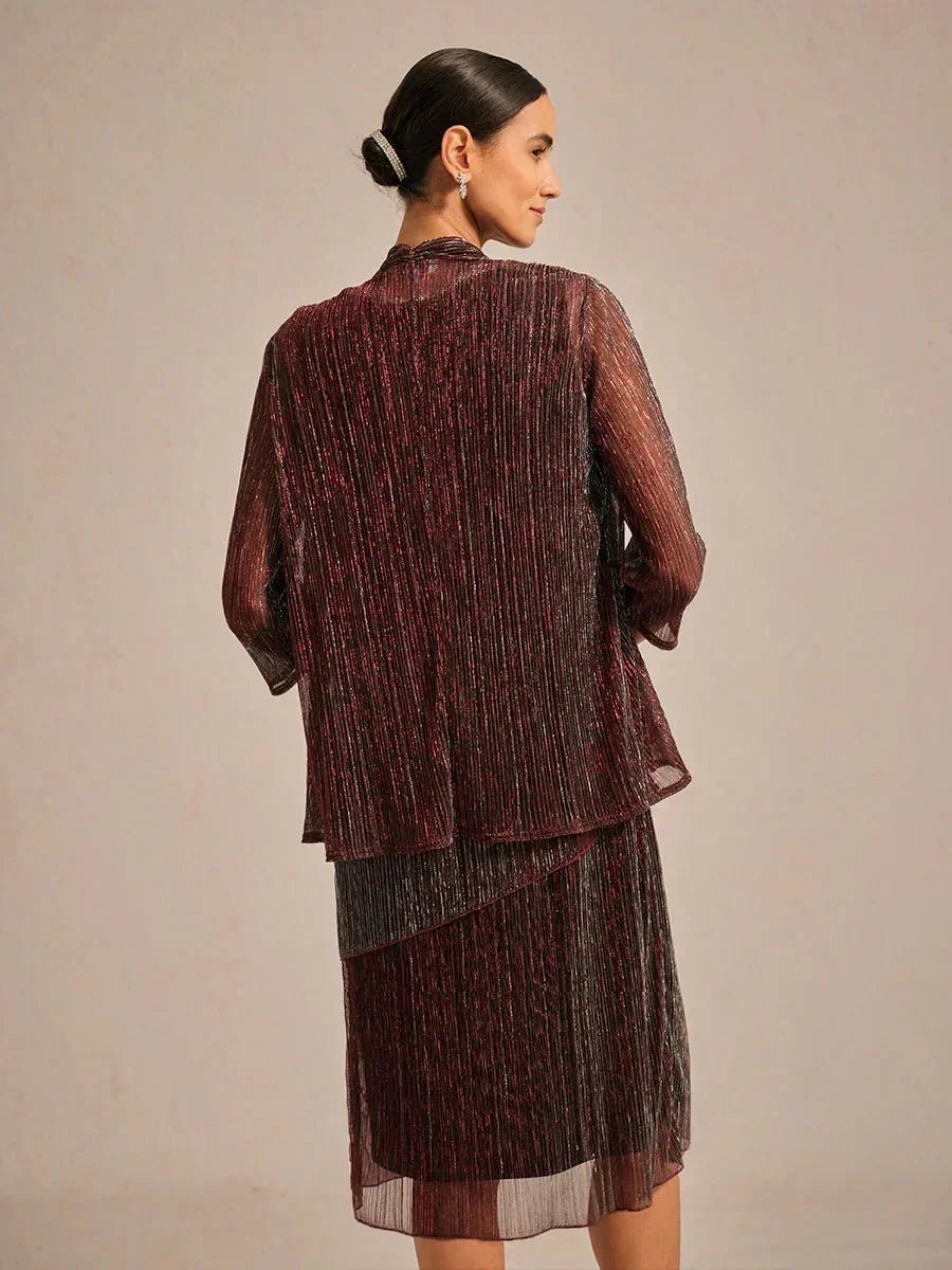 Chaqueta larga de gasa plisada metalizada con diseño a capas - Nhaura