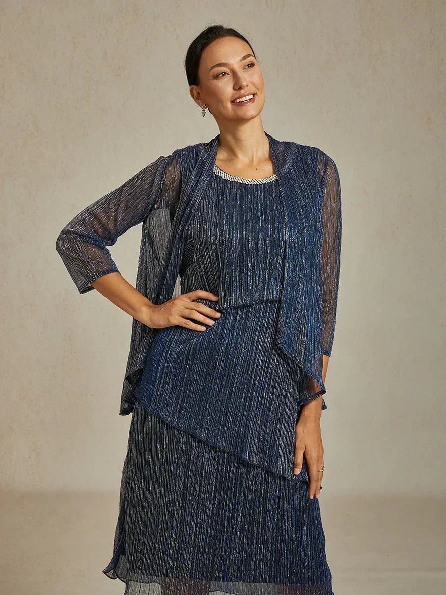 Chaqueta larga de gasa plisada metalizada con diseño a capas - Nhaura