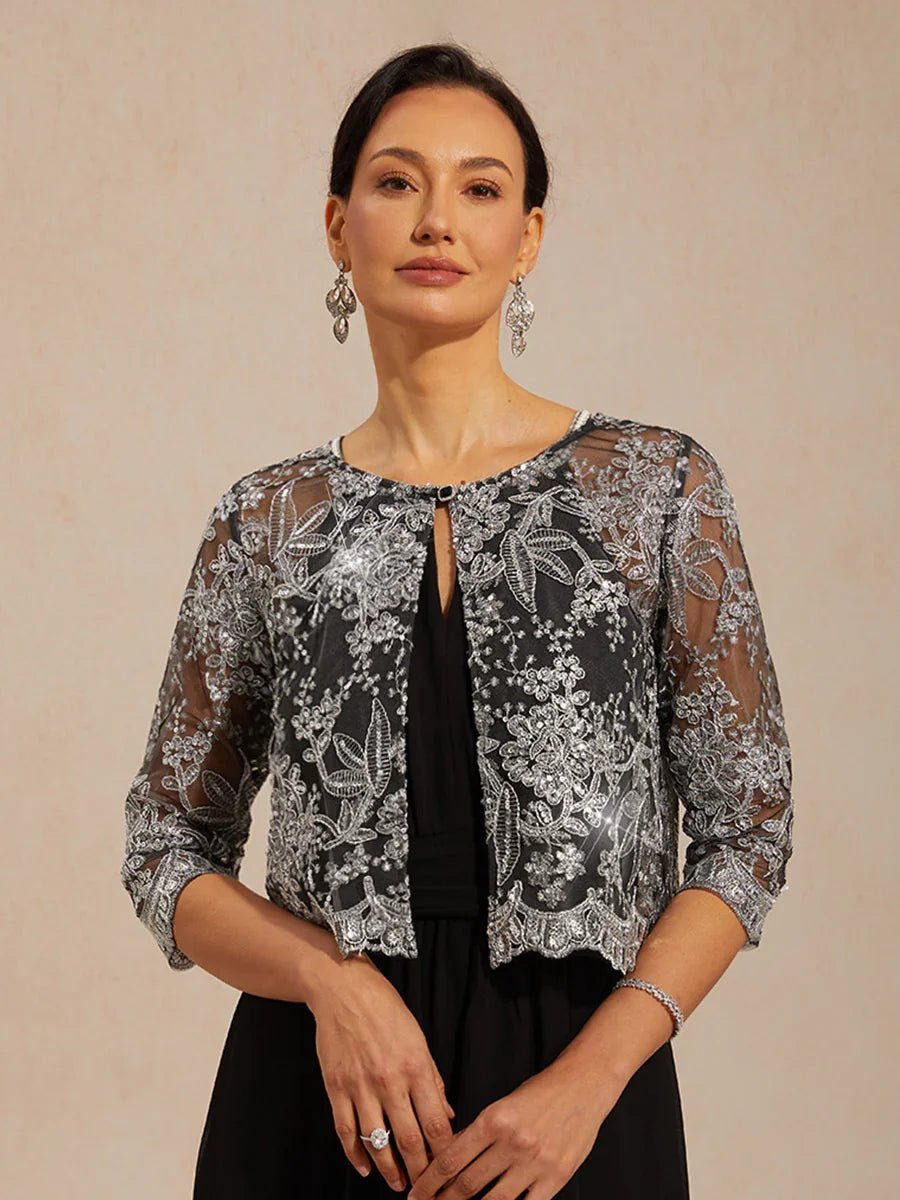 Chaqueta plateada de encaje con lentejuelas - Nhaura
