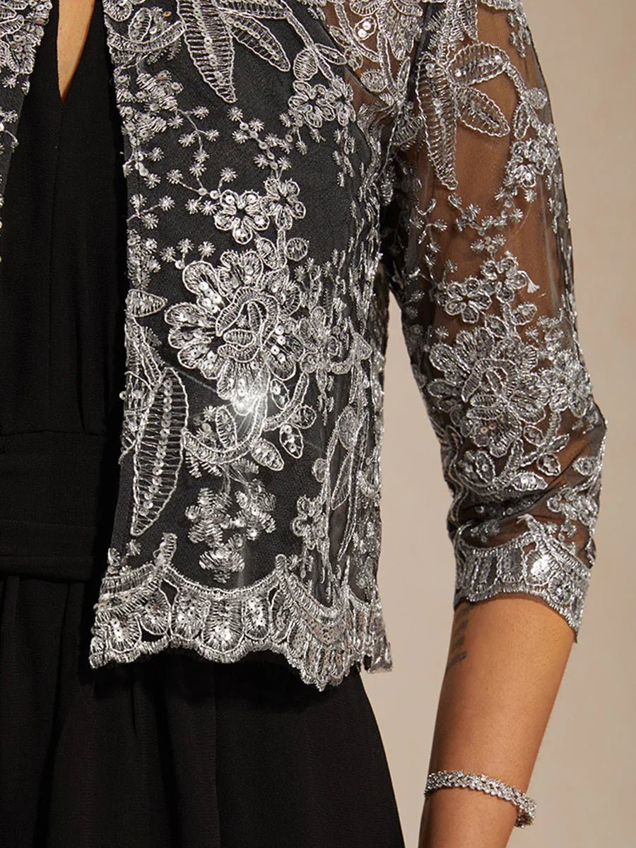 Chaqueta plateada de encaje con lentejuelas - Nhaura