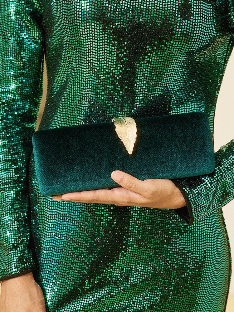 Clutch de terciopelo con pluma dorada - Nhaura