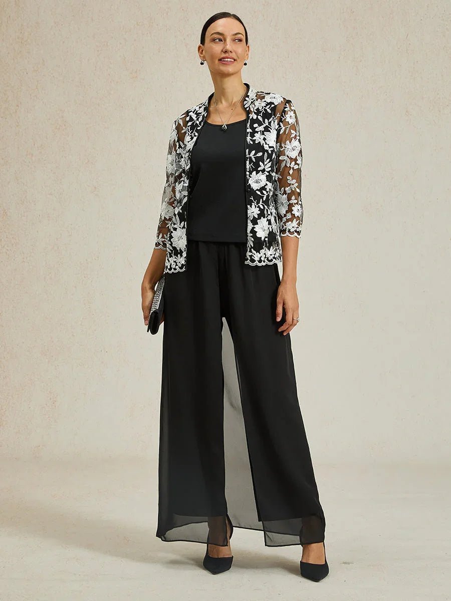 Conjunto de chaqueta de encaje bordado y top de punto - Nhaura