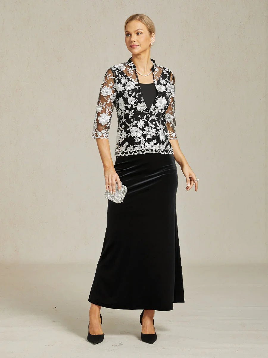 Conjunto de chaqueta de encaje bordado y top de punto - Nhaura