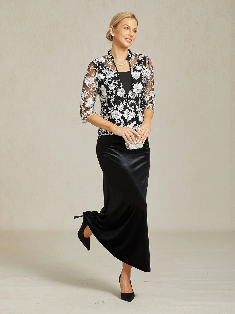 Conjunto de chaqueta de encaje bordado y top de punto - Nhaura