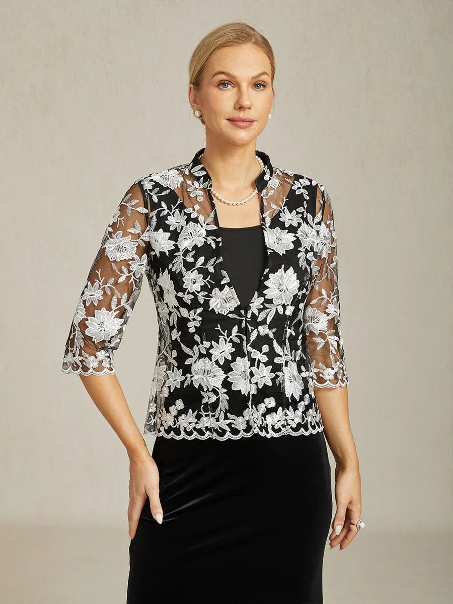 Conjunto de chaqueta de encaje bordado y top de punto - Nhaura