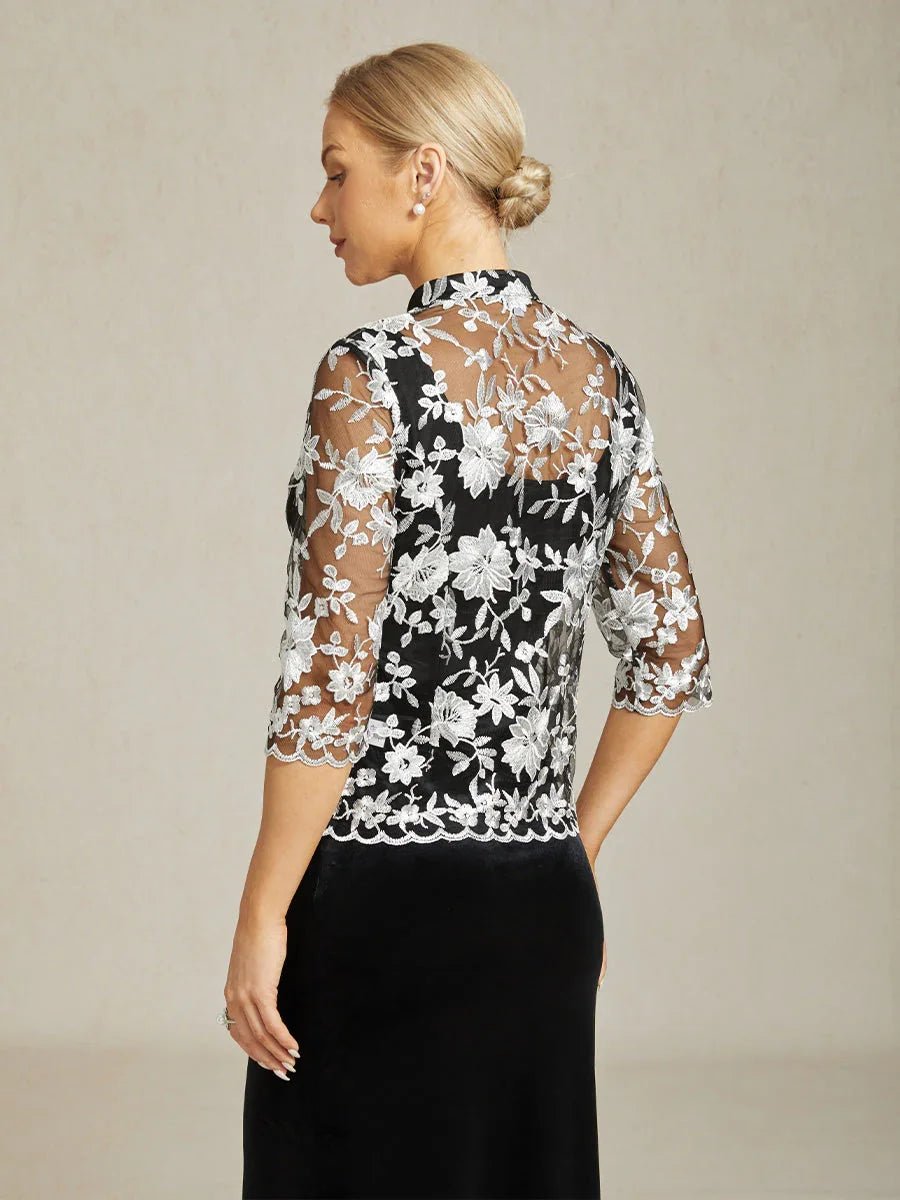 Conjunto de chaqueta de encaje bordado y top de punto - Nhaura