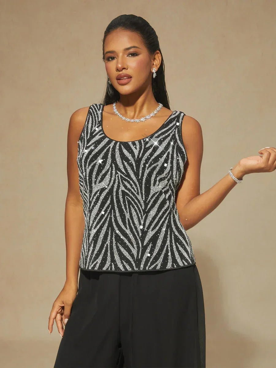 Conjunto de dos piezas con cuello mandarín y estampado cebra con strass - Nhaura