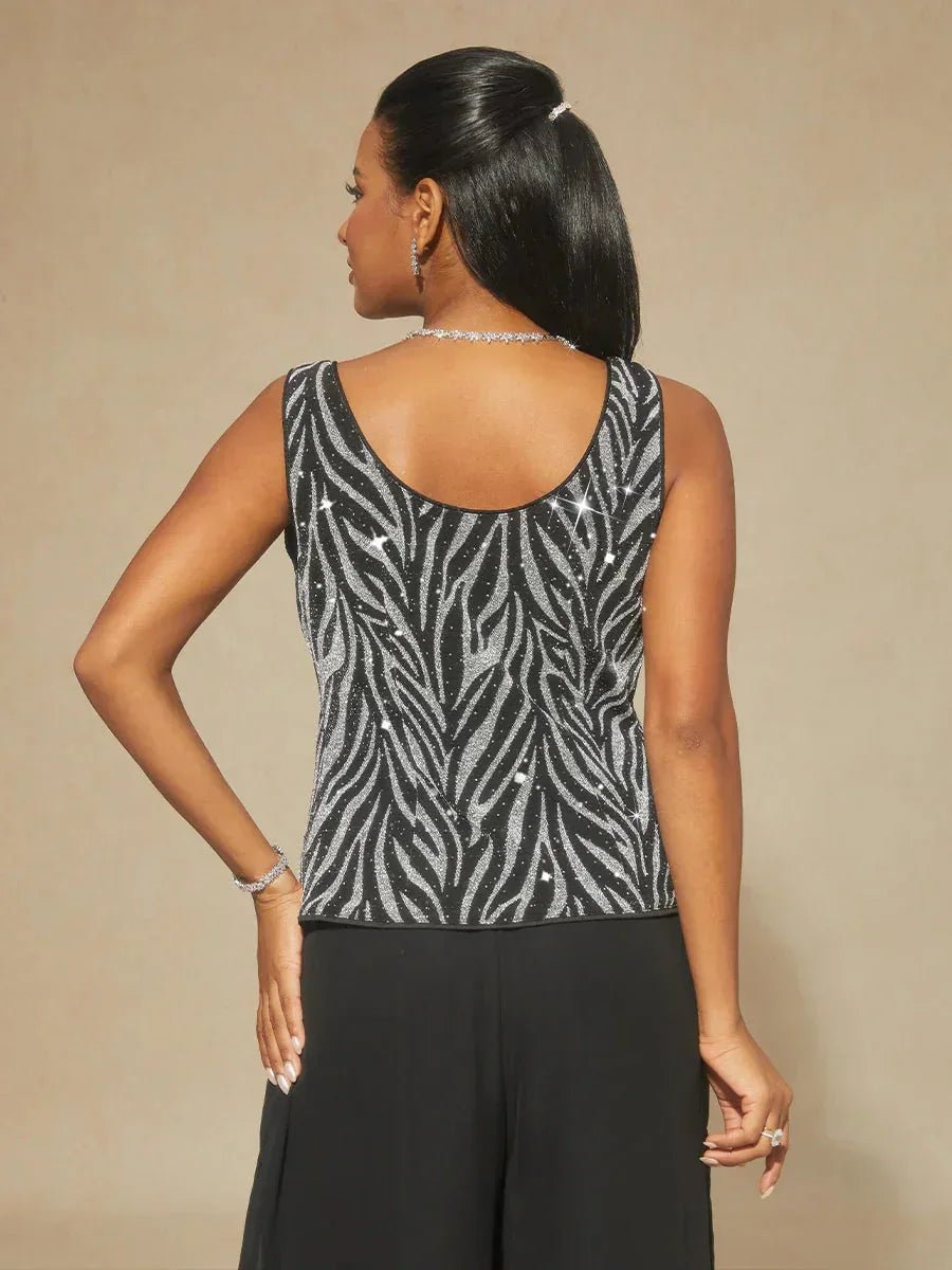Conjunto de dos piezas con cuello mandarín y estampado cebra con strass - Nhaura