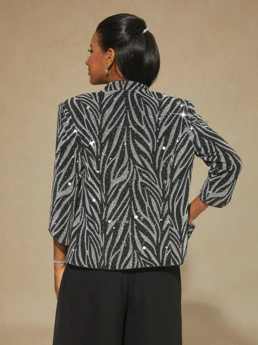 Conjunto de dos piezas con cuello mandarín y estampado cebra con strass - Nhaura