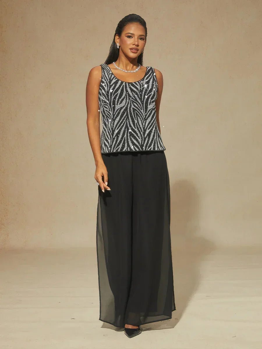 Conjunto de dos piezas con cuello mandarín y estampado cebra con strass - Nhaura