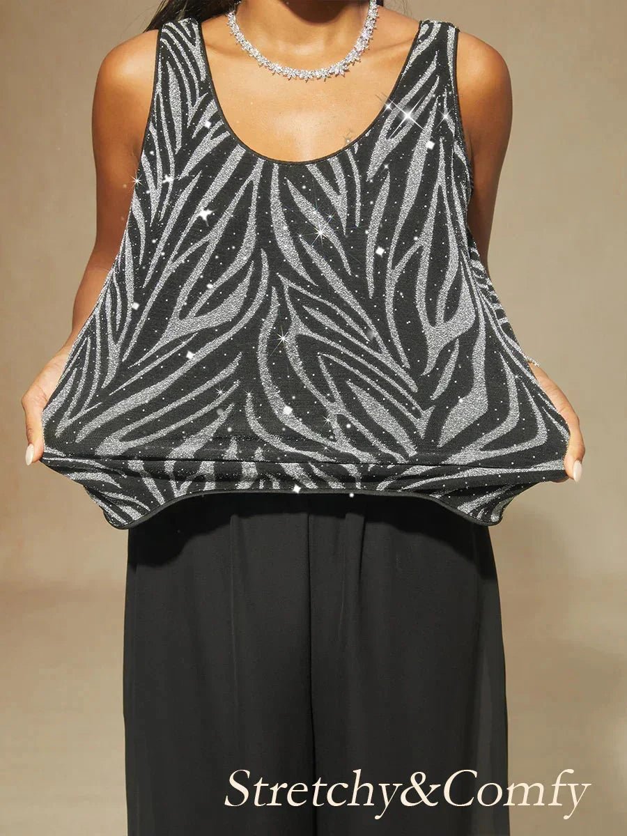 Conjunto de dos piezas con cuello mandarín y estampado cebra con strass - Nhaura