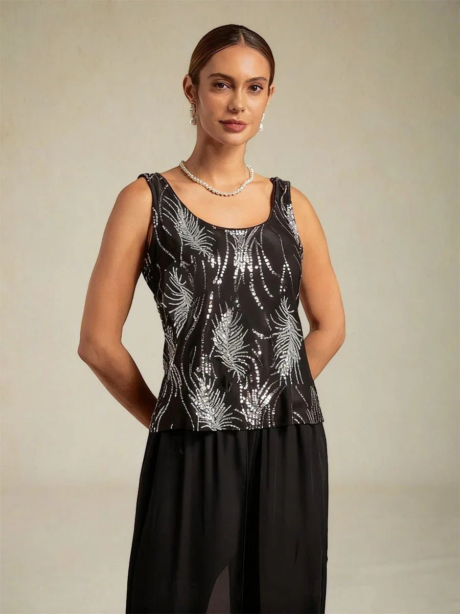 Conjunto de dos piezas elegante con cuello mandarín y lentejuelas - Nhaura
