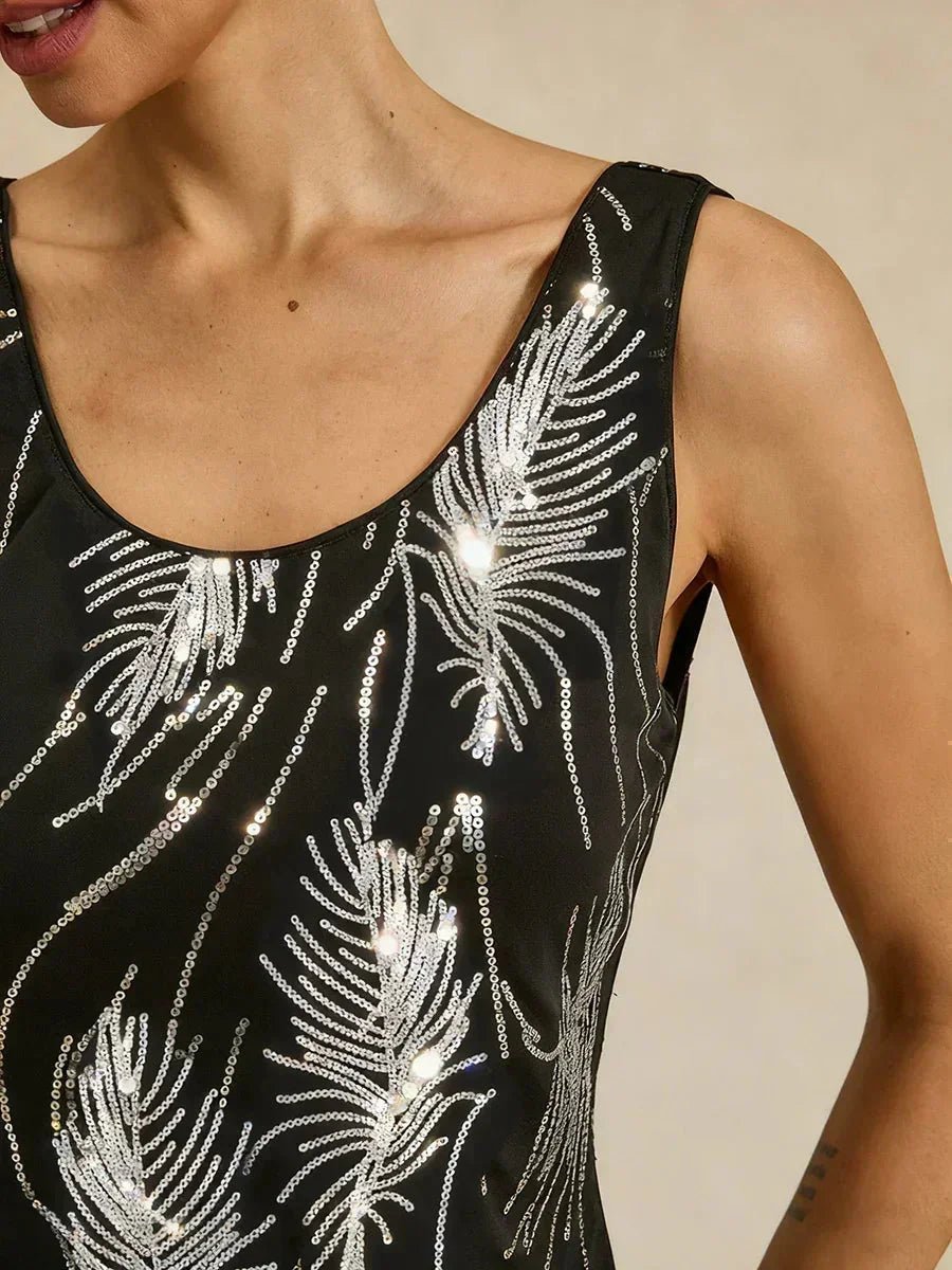Conjunto de dos piezas elegante con cuello mandarín y lentejuelas - Nhaura