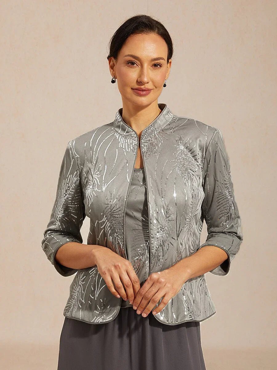 Conjunto de dos piezas elegante con cuello mandarín y lentejuelas - Nhaura
