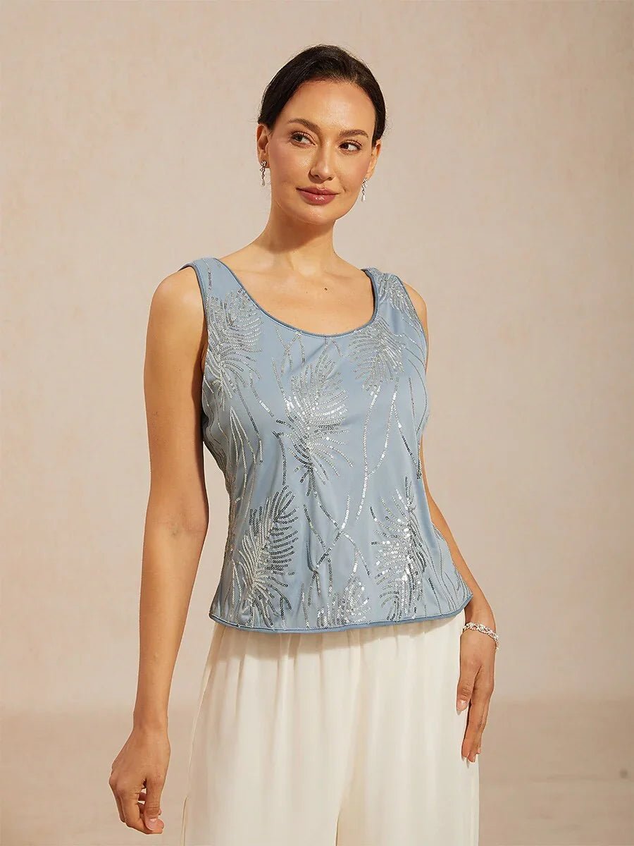 Conjunto de dos piezas elegante con cuello mandarín y lentejuelas - Nhaura