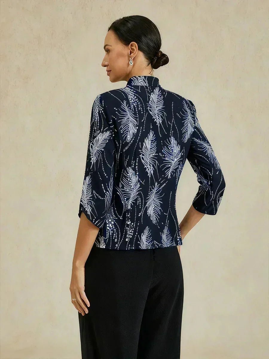 Conjunto de dos piezas elegante con cuello mandarín y lentejuelas - Nhaura