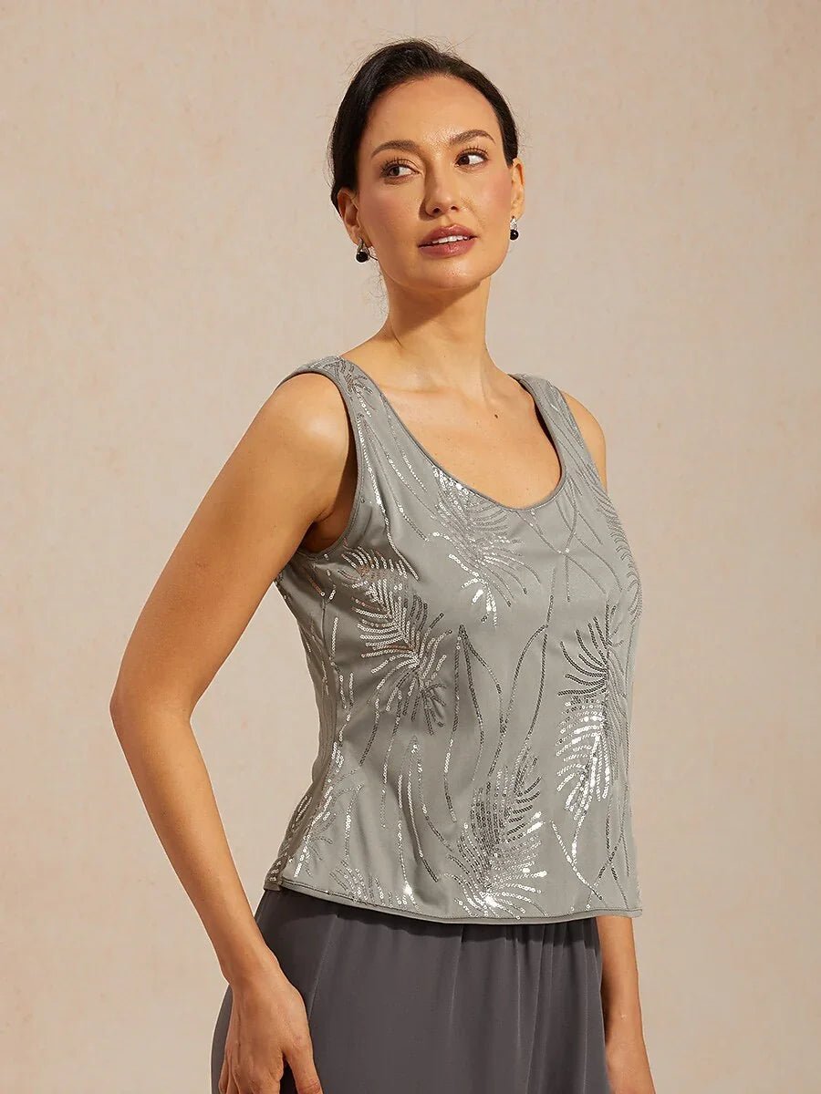 Conjunto de dos piezas elegante con cuello mandarín y lentejuelas - Nhaura