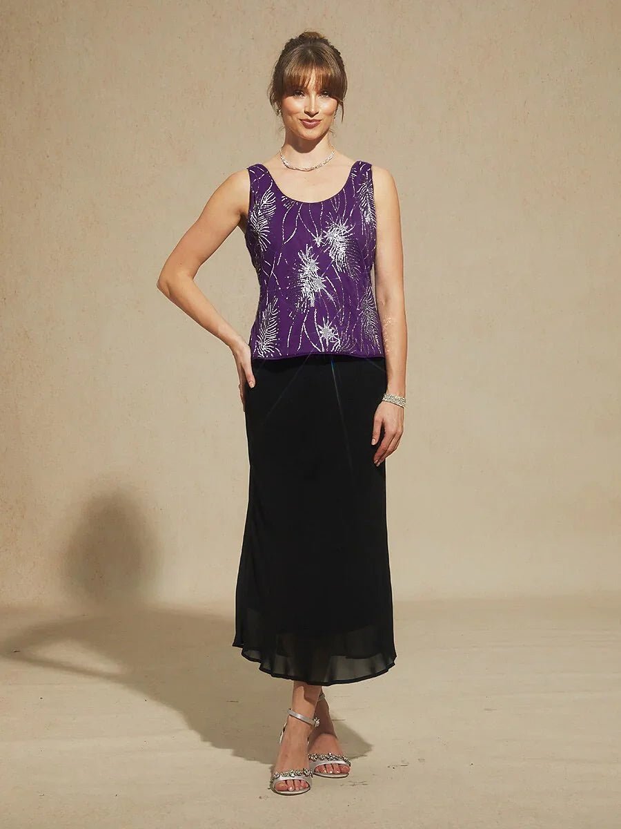 Conjunto de dos piezas elegante con cuello mandarín y lentejuelas - Nhaura