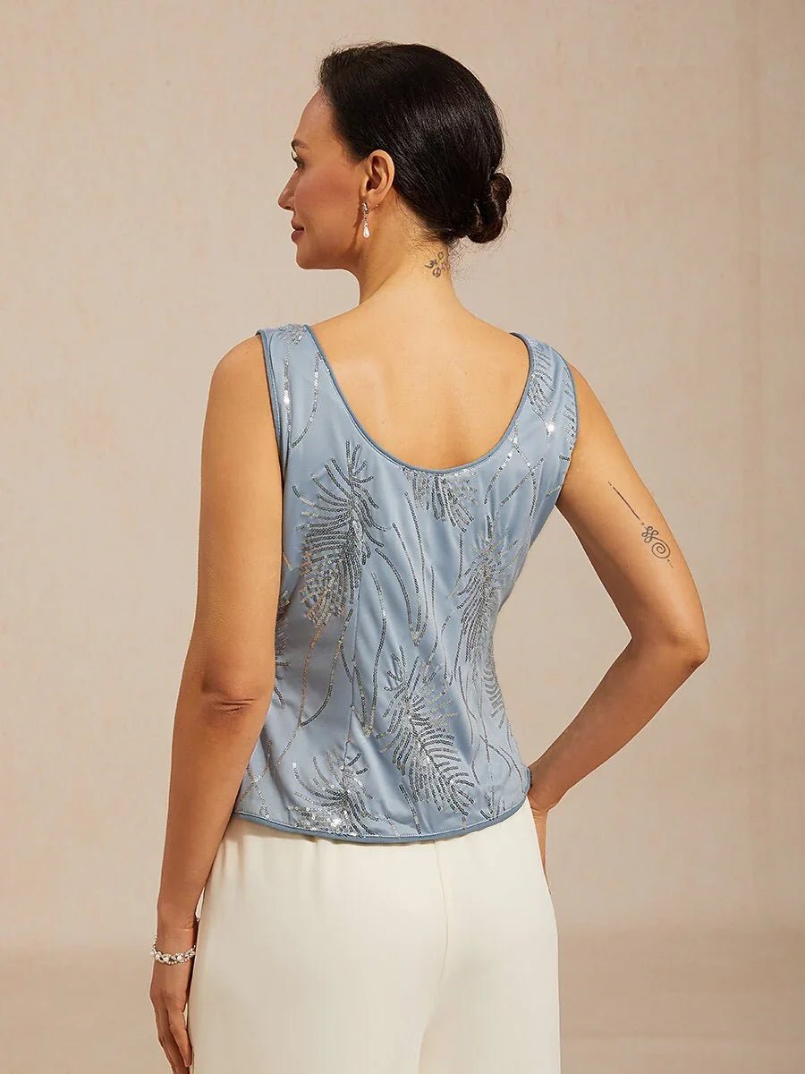 Conjunto de dos piezas elegante con cuello mandarín y lentejuelas - Nhaura