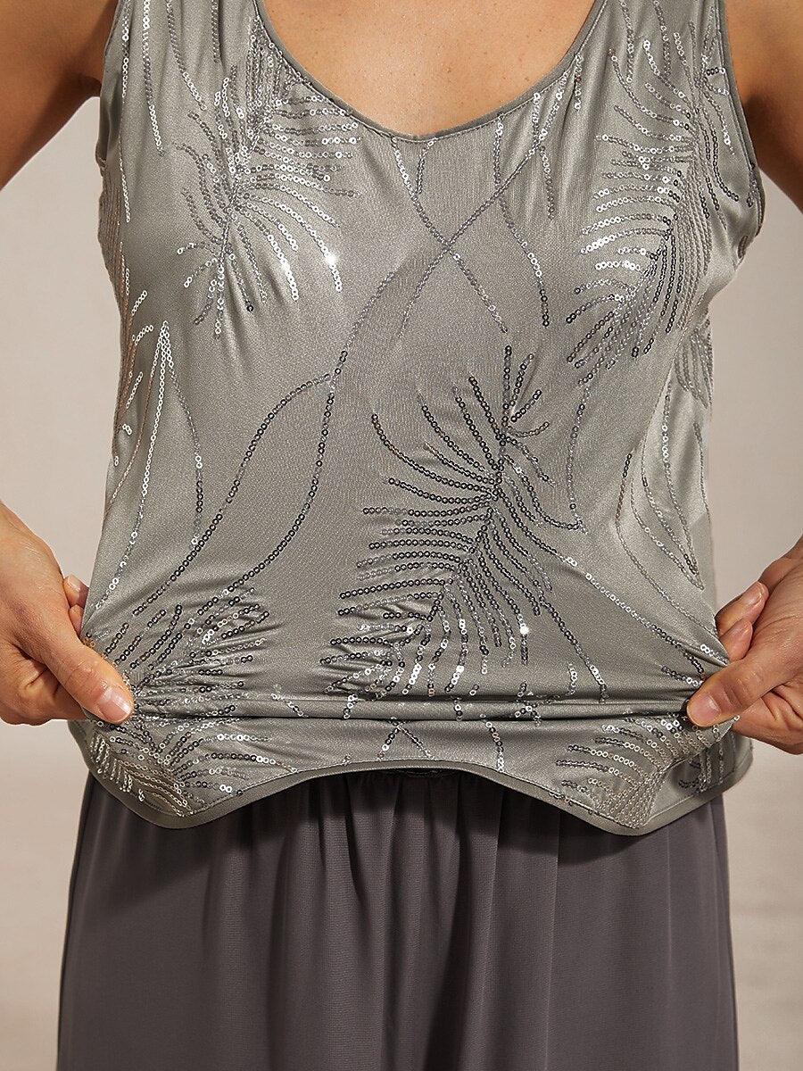Conjunto de dos piezas elegante con cuello mandarín y lentejuelas - Nhaura