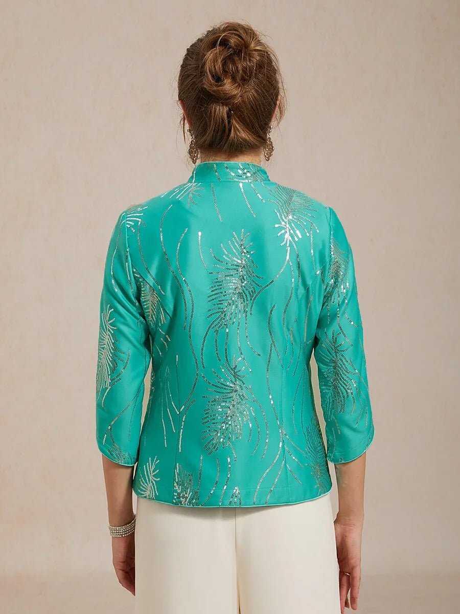Conjunto de dos piezas elegante con cuello mandarín y lentejuelas - Nhaura