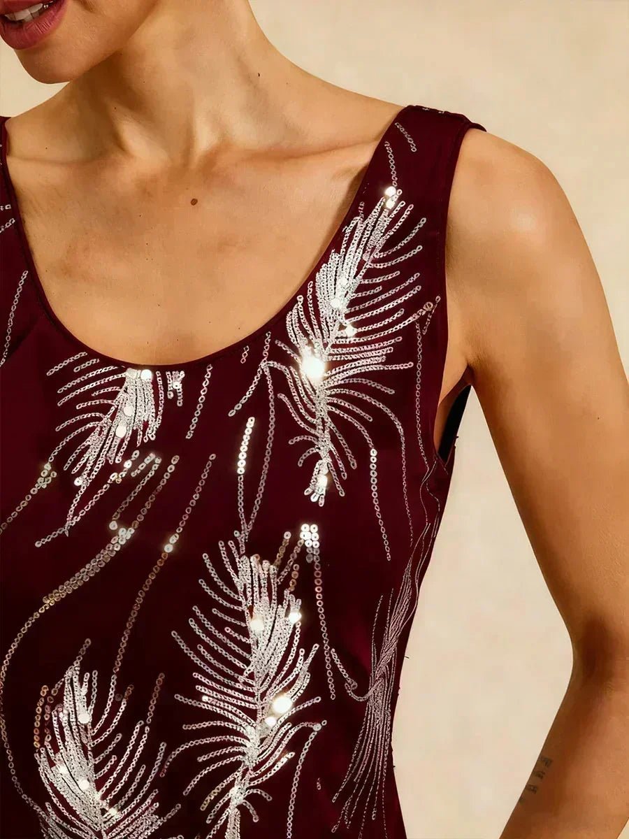 Conjunto de dos piezas elegante con cuello mandarín y lentejuelas - Nhaura