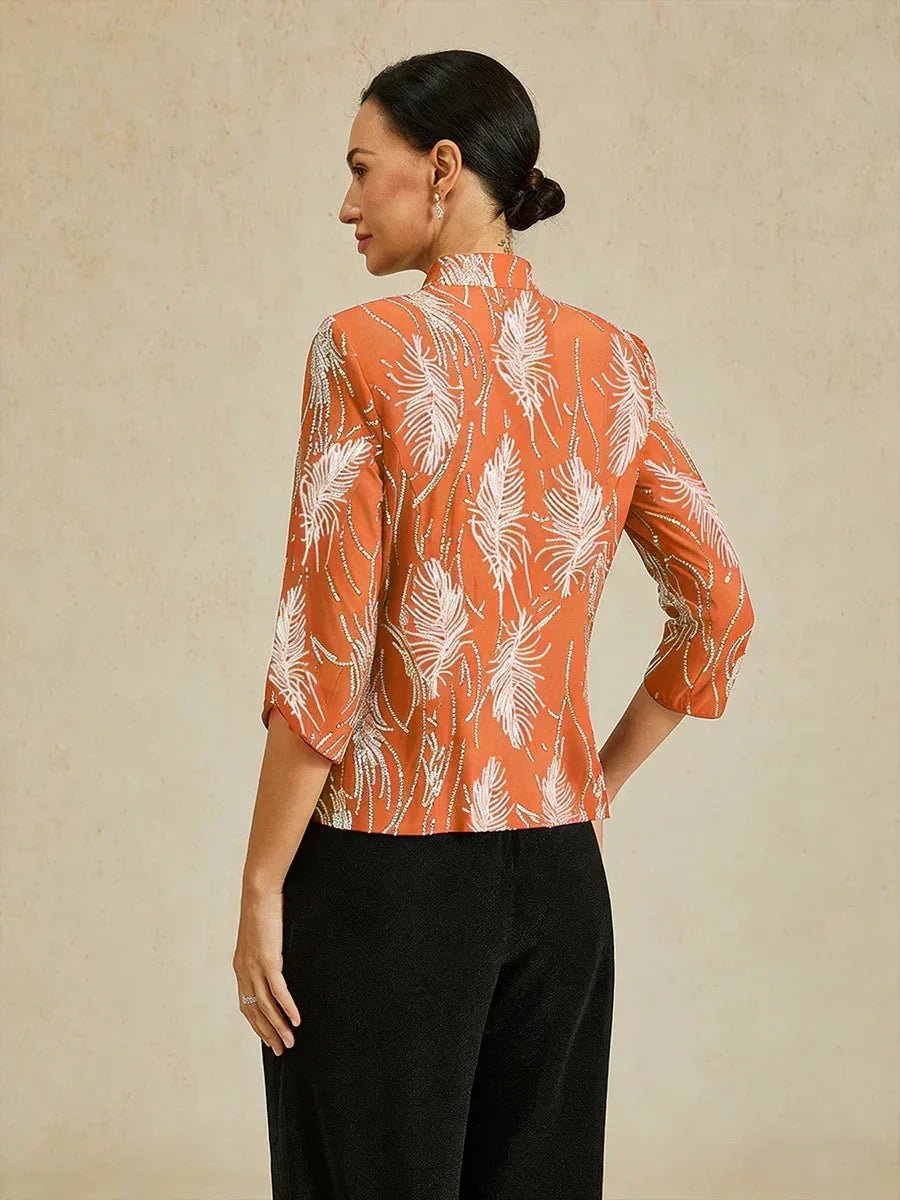 Conjunto de dos piezas elegante con cuello mandarín y lentejuelas - Nhaura