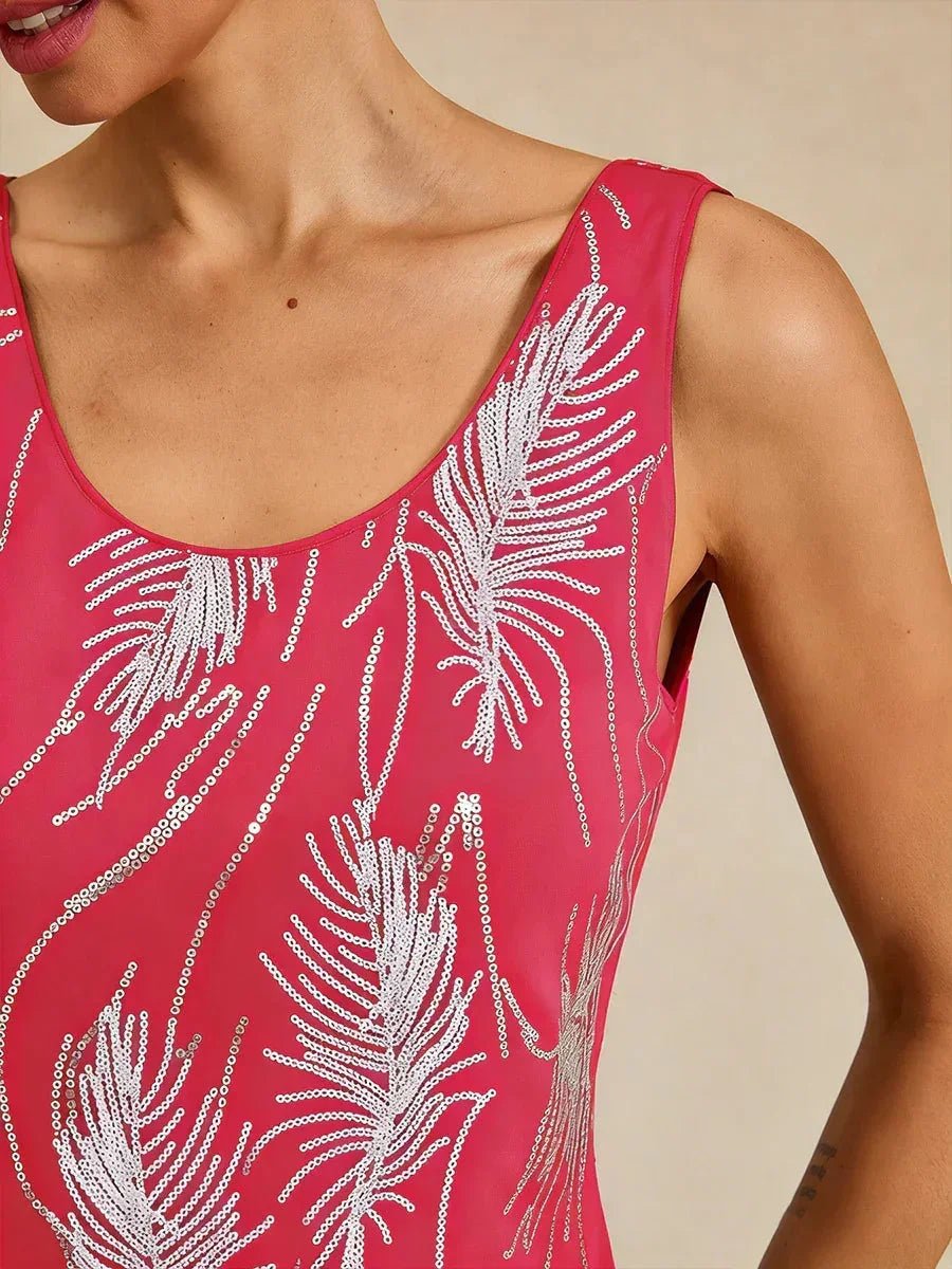 Conjunto de dos piezas elegante con cuello mandarín y lentejuelas - Nhaura
