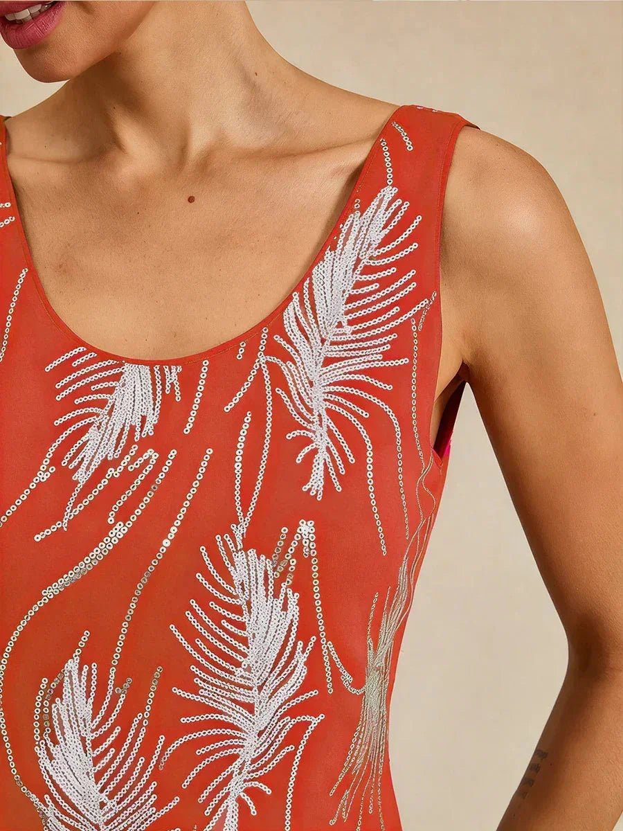 Conjunto de dos piezas elegante con cuello mandarín y lentejuelas - Nhaura