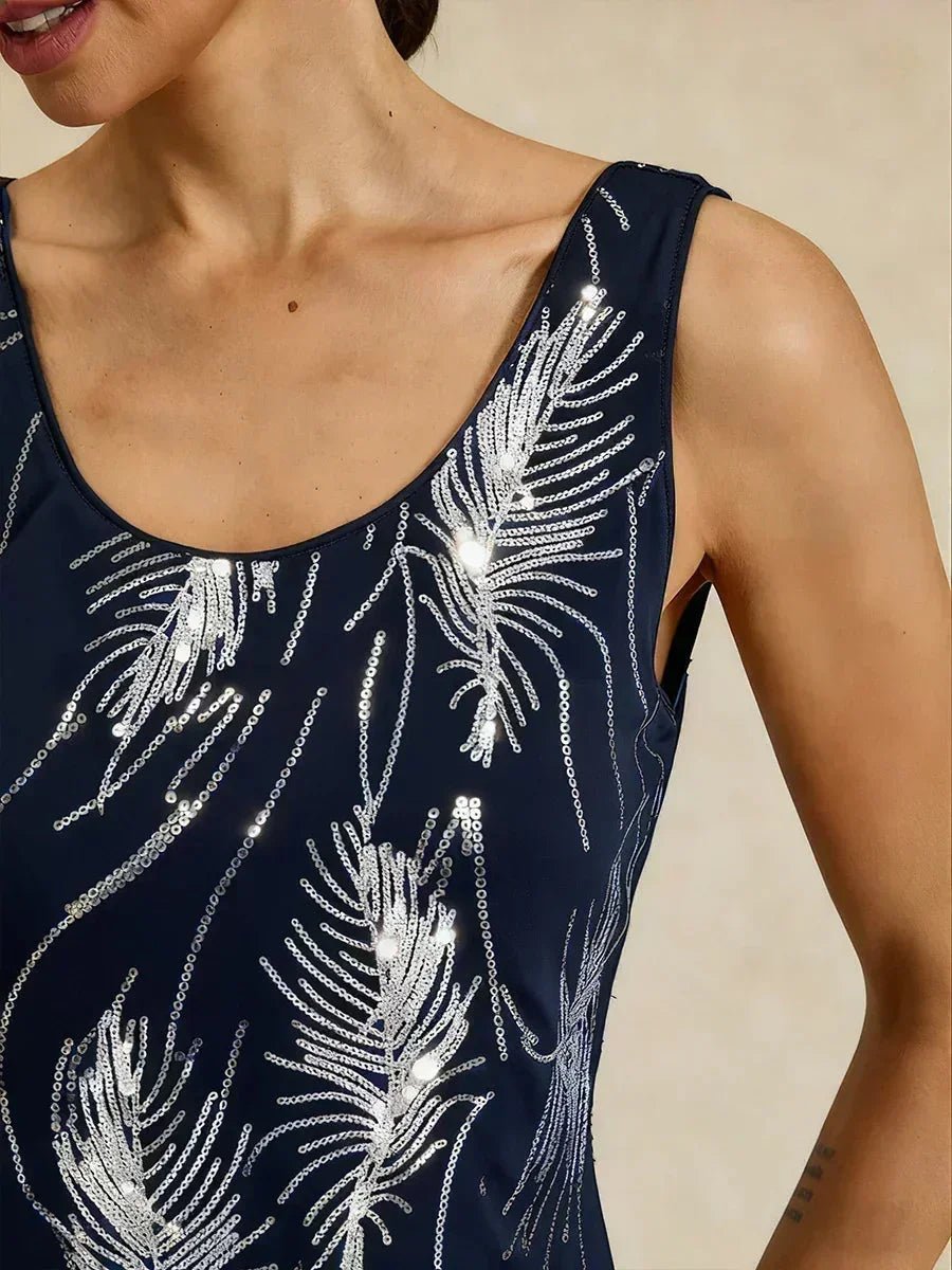 Conjunto de dos piezas elegante con cuello mandarín y lentejuelas - Nhaura