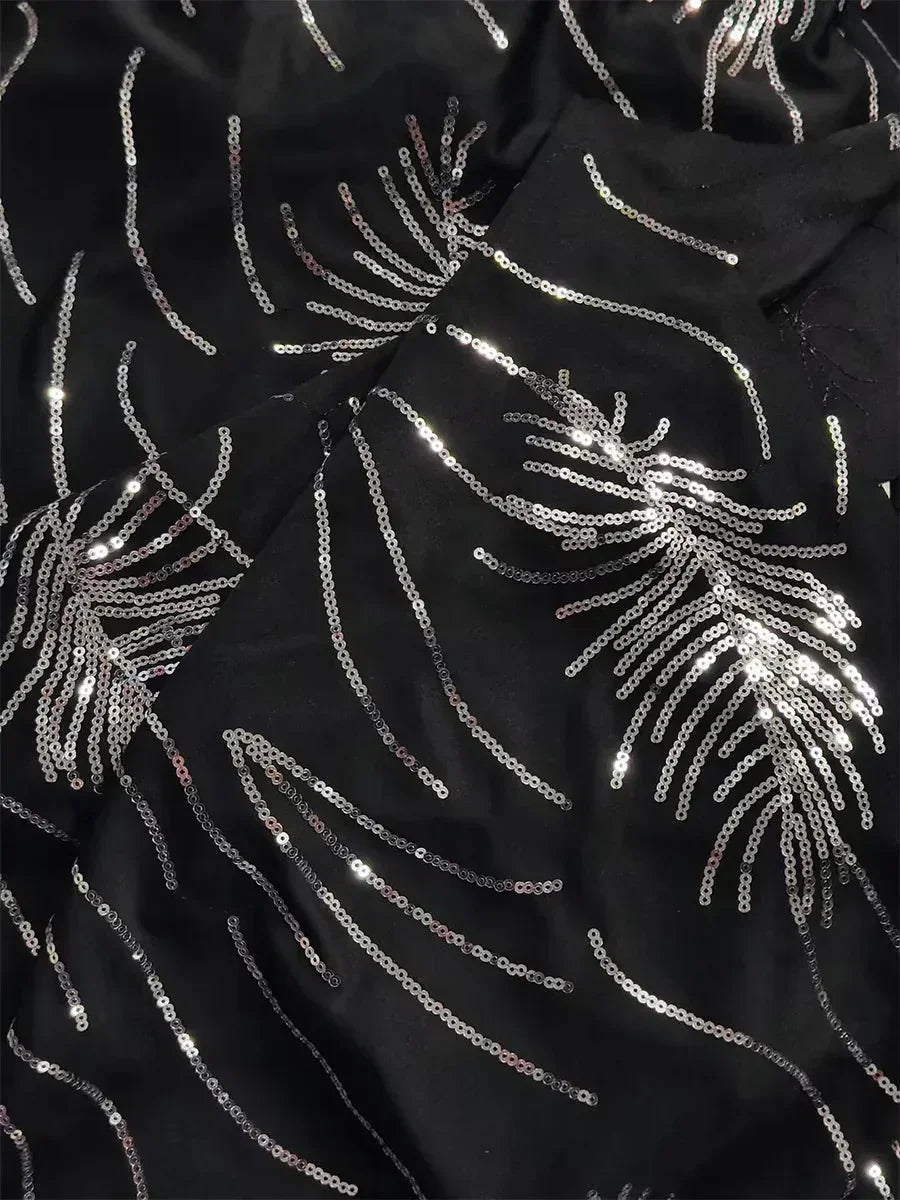 Conjunto de dos piezas elegante con cuello mandarín y lentejuelas - Nhaura