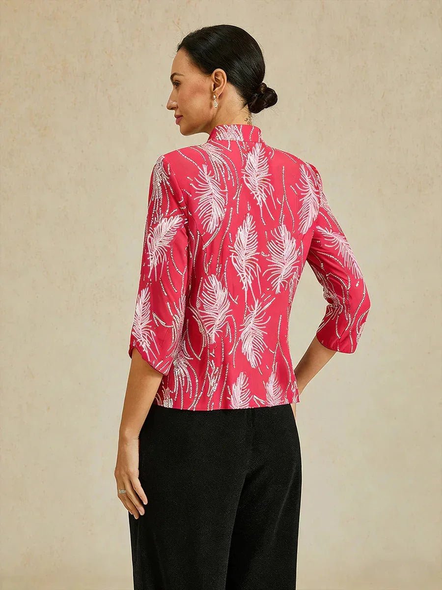 Conjunto de dos piezas elegante con cuello mandarín y lentejuelas - Nhaura