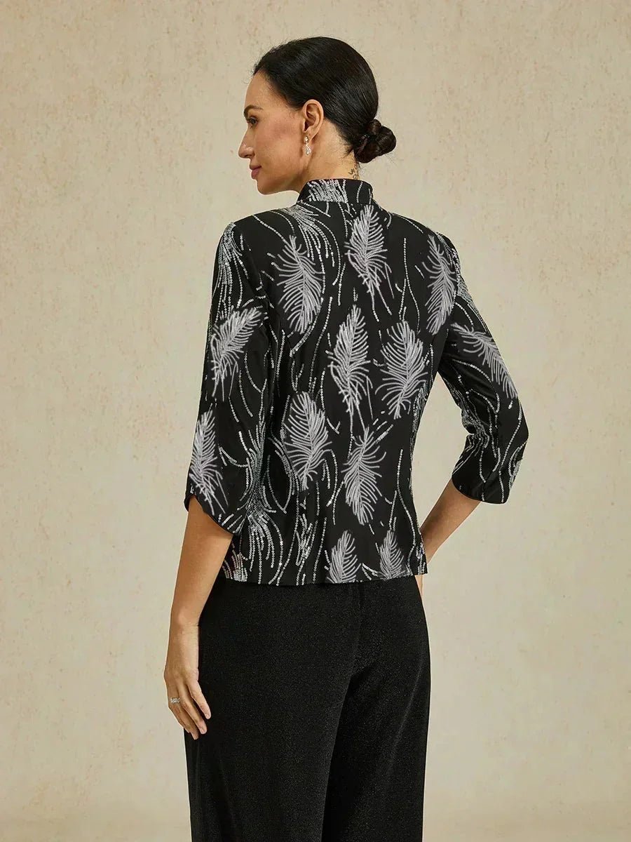 Conjunto de dos piezas elegante con cuello mandarín y lentejuelas - Nhaura