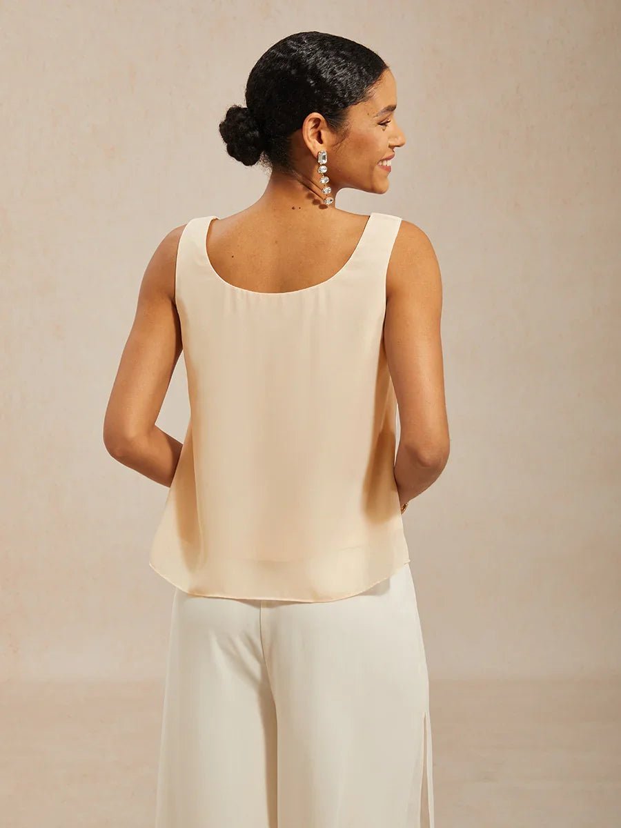 Conjunto de tul con lentejuelas, cuello redondo y manga 3/4 - Nhaura